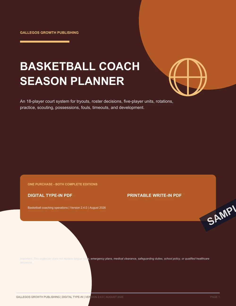 Basketball Coach Season Planner watermarked Premium cover sample