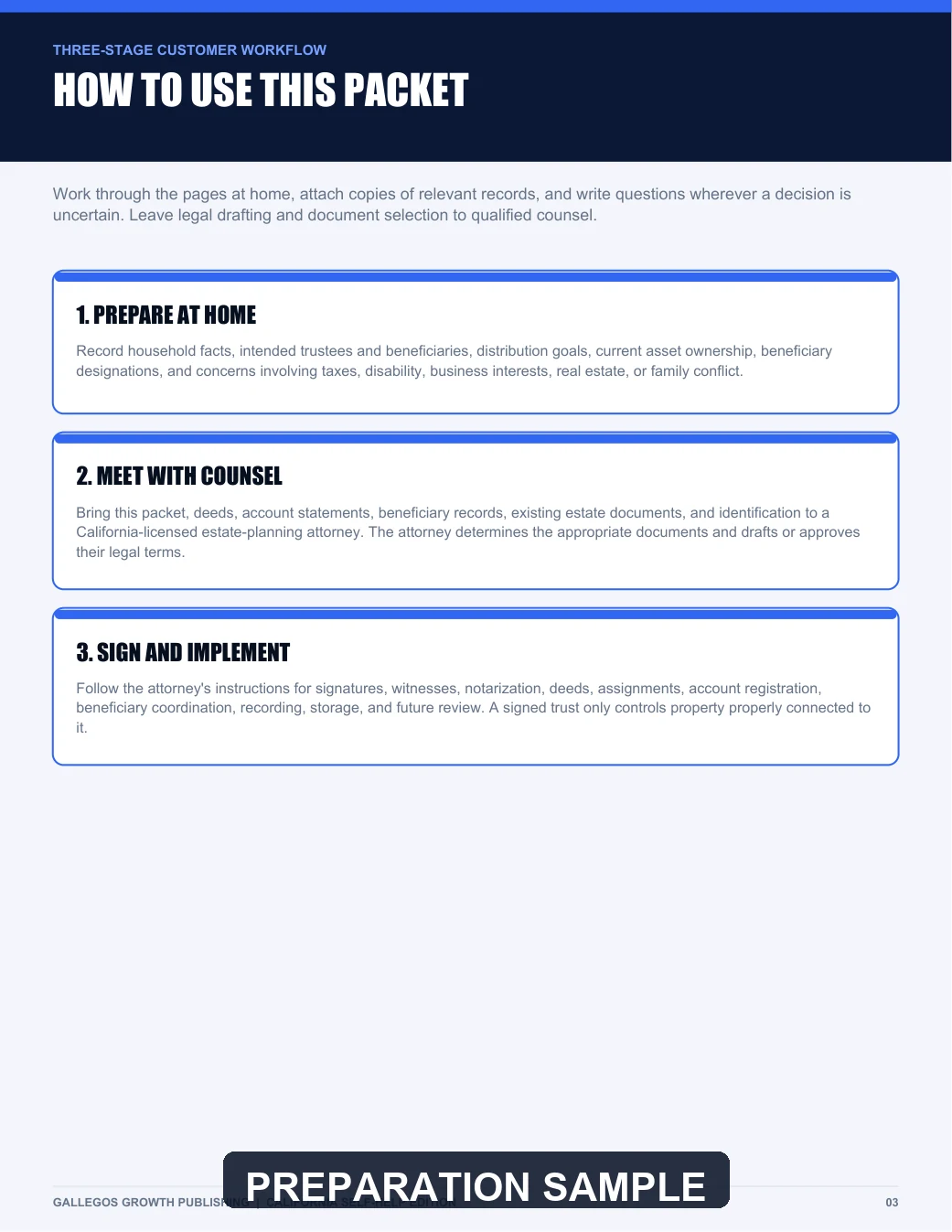 California Will & Living Trust Preparation Package watermarked Trust preparation sample