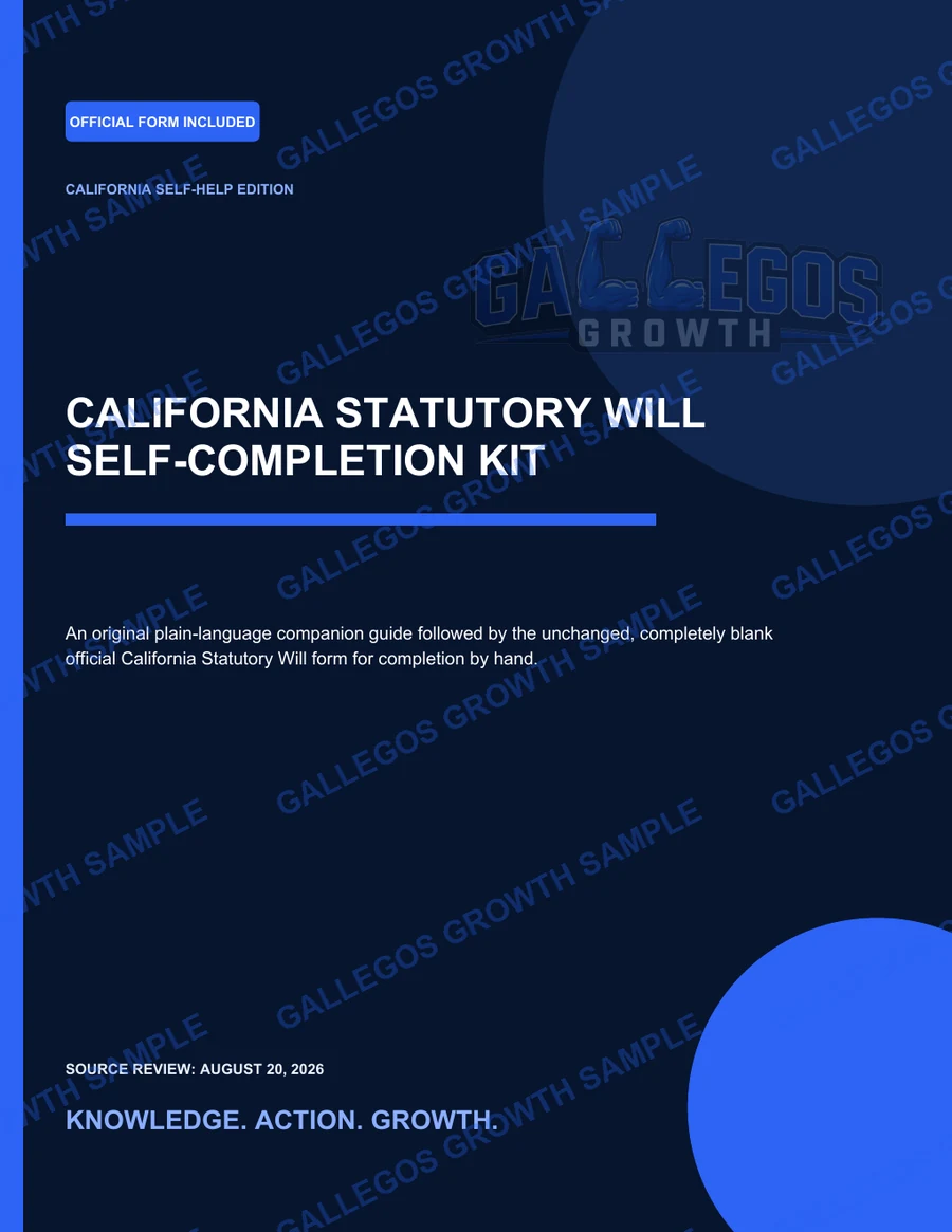 California Statutory Will Self-Completion Kit watermarked Guide cover sample