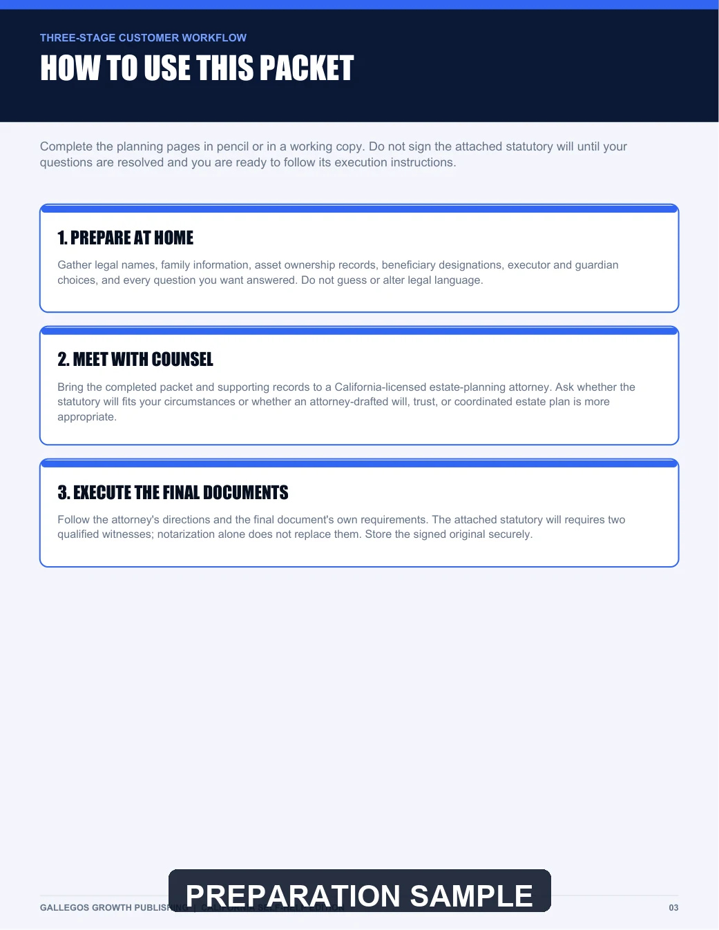 California Will Attorney-Review Preparation Packet watermarked Customer workflow sample
