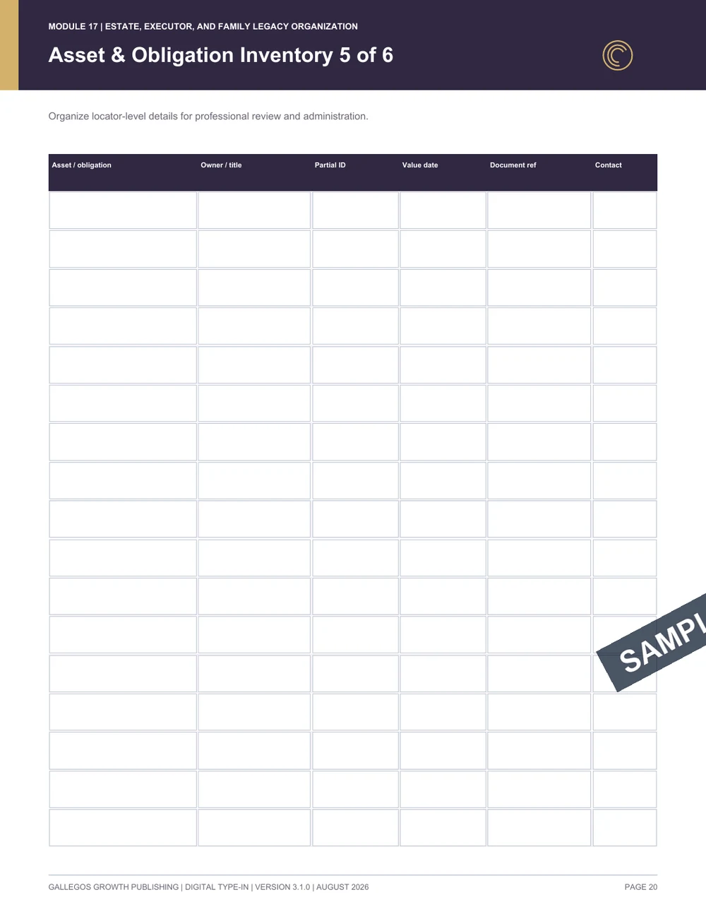 Estate, Executor & Family Legacy Organizer watermarked Family handoff sample