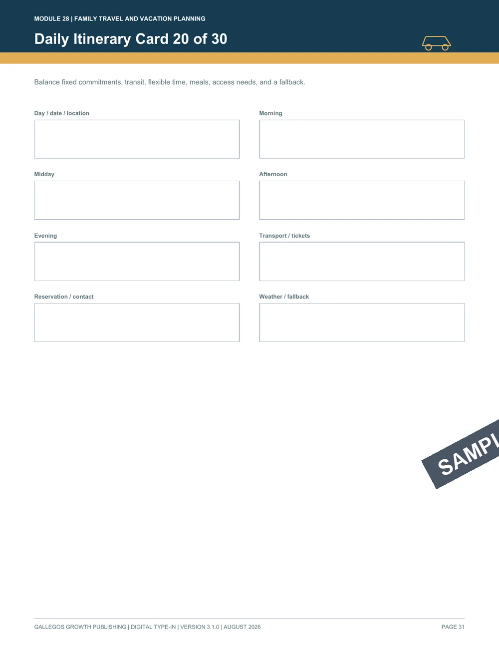 Family Travel & Vacation Command Binder watermarked Itinerary system sample