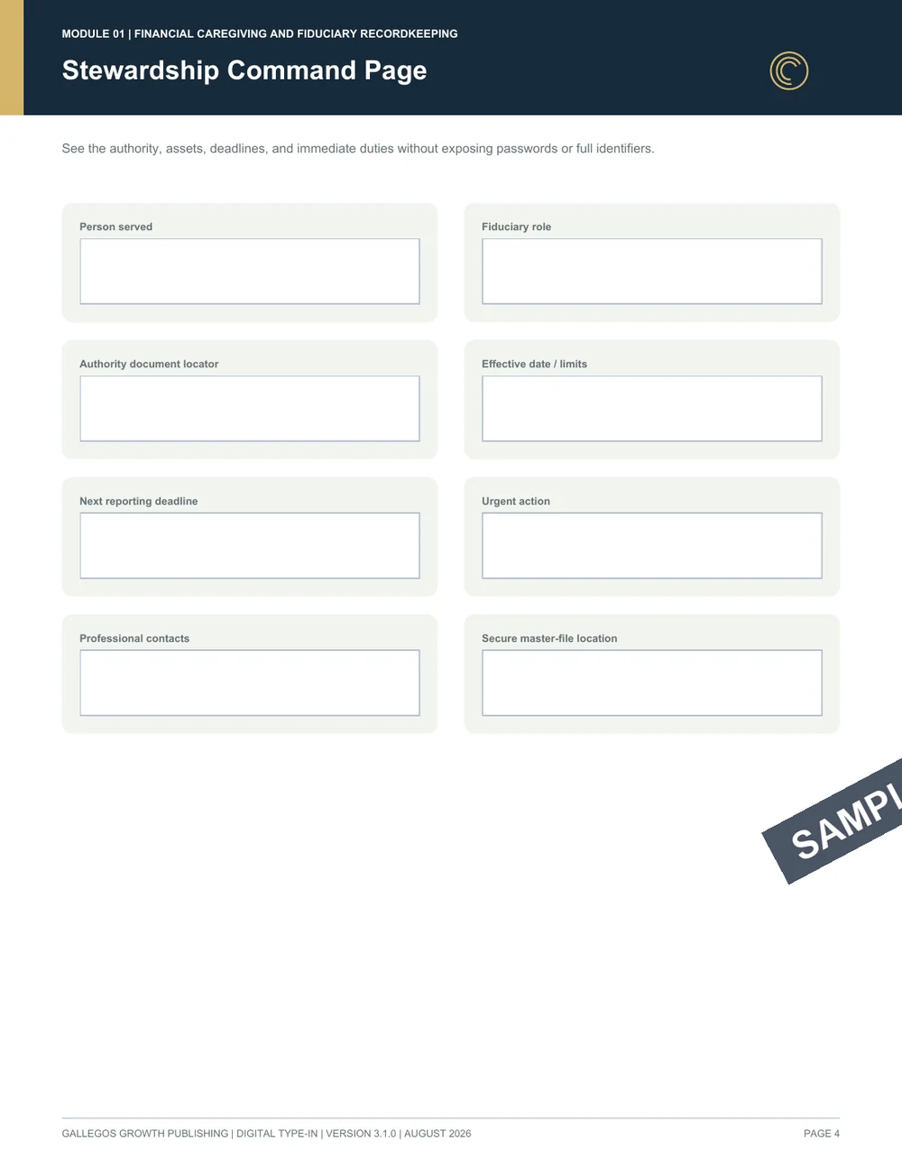 Financial Caregiver & Fiduciary Binder watermarked Command page sample