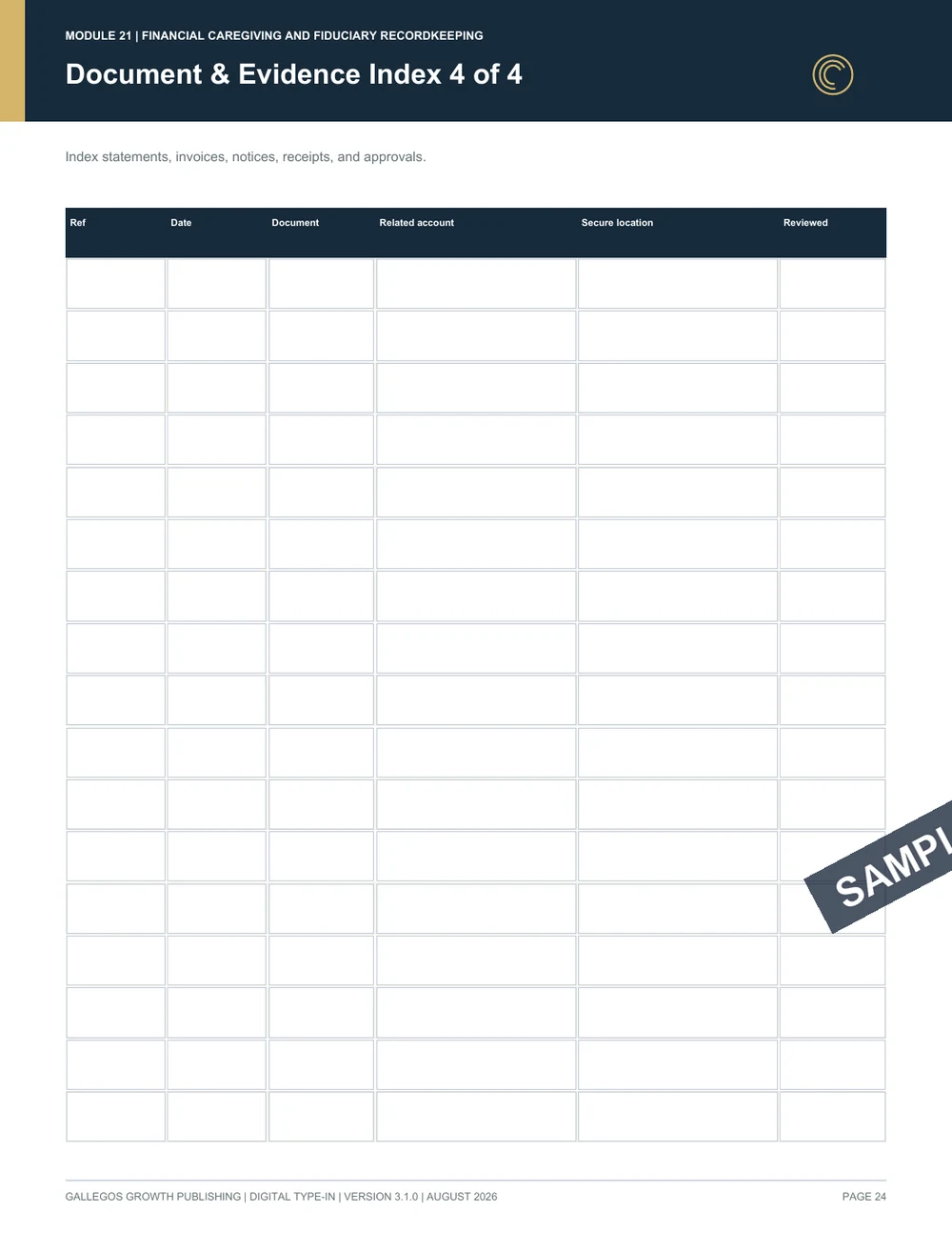 Financial Caregiver & Fiduciary Binder watermarked Reconciliation system sample