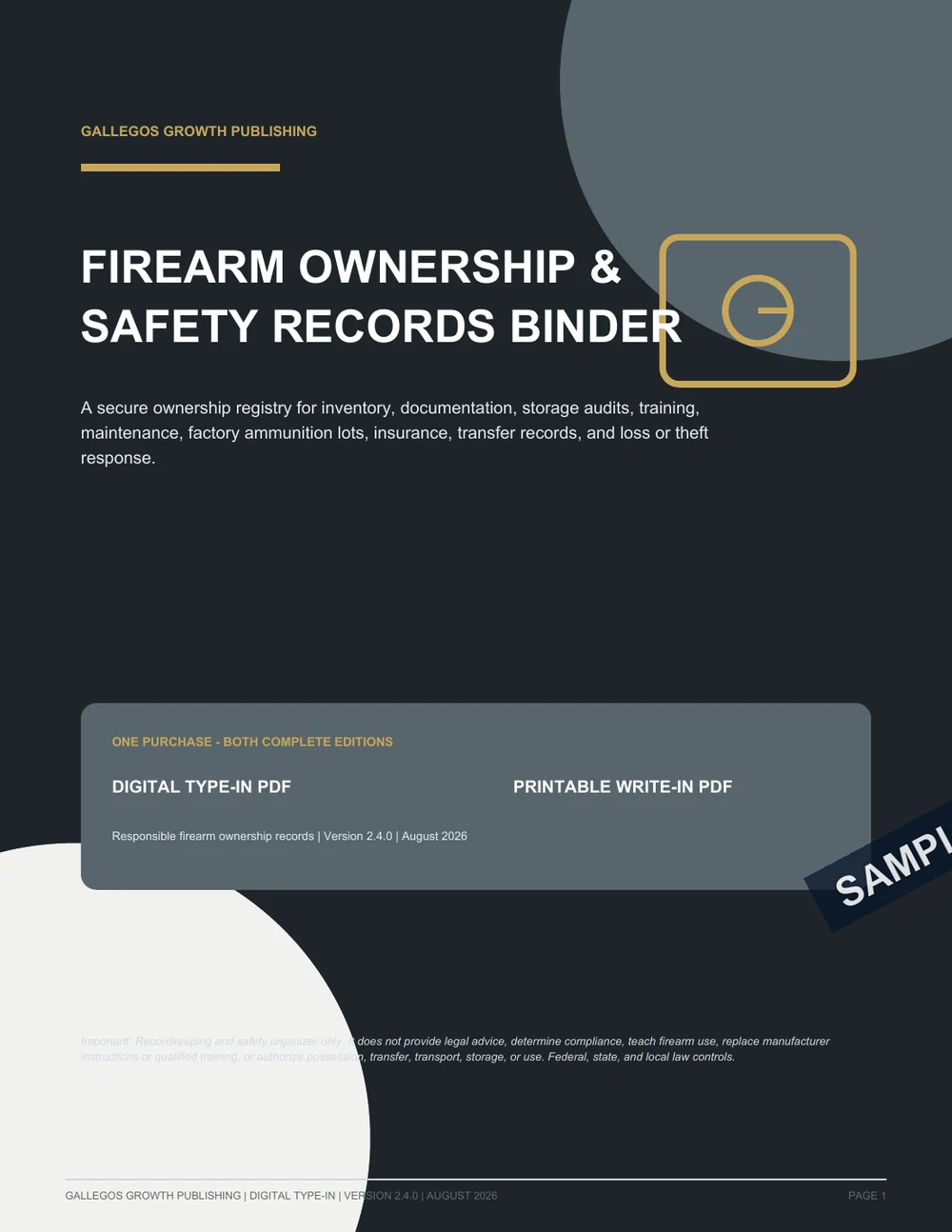 Firearm Ownership & Safety Records Binder watermarked Premium cover sample