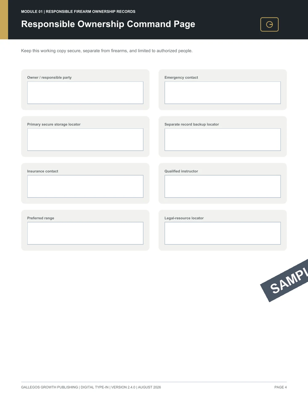 Firearm Ownership & Safety Records Binder watermarked Ownership dashboard sample