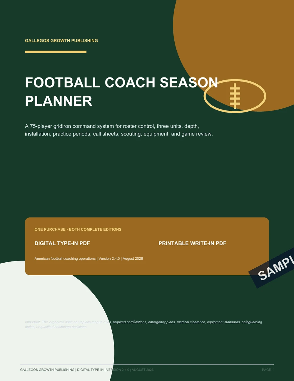 Football Coach Season Planner watermarked Premium cover sample