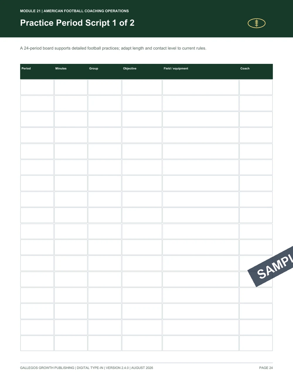 Football Coach Season Planner watermarked Game planning sample