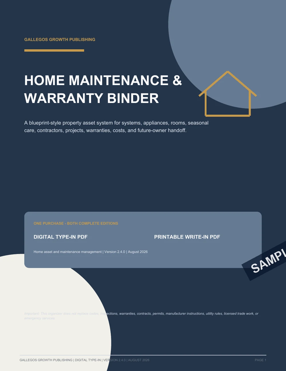 Home Maintenance & Warranty Binder watermarked Premium cover sample