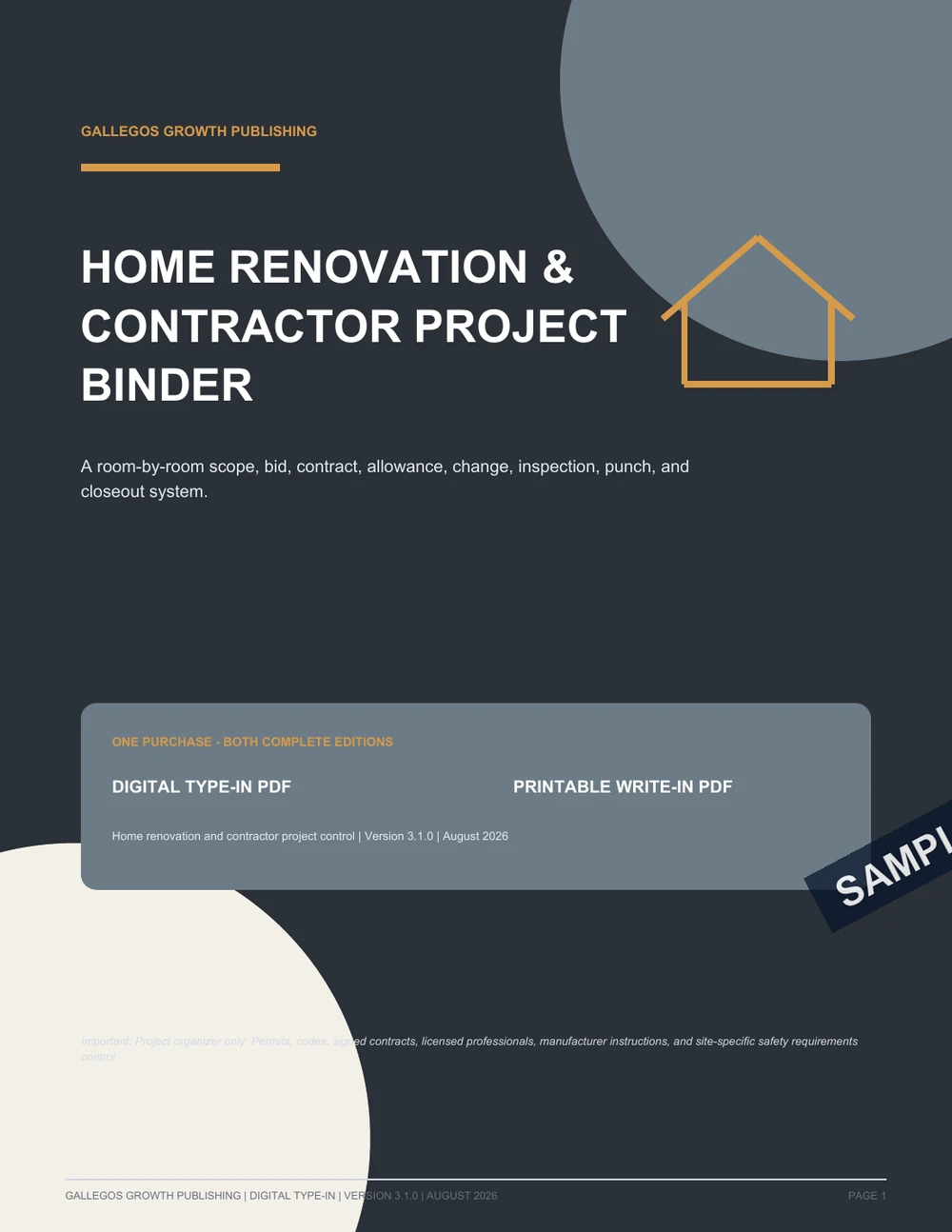 Home Renovation & Contractor Project Binder watermarked Project cover sample