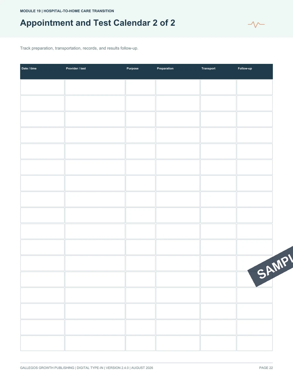 Hospital-to-Home Care Transition Binder watermarked Care handoff sample