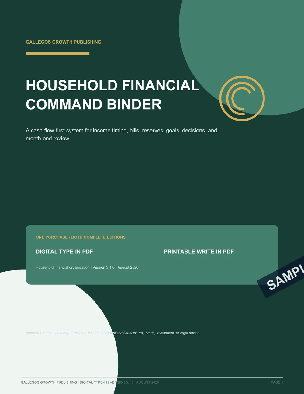 Household Financial Command Binder watermarked Financial command cover sample
