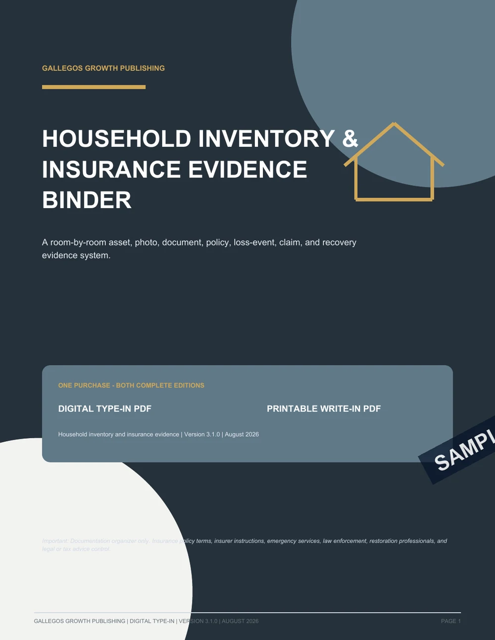 Household Inventory & Insurance Evidence Binder watermarked Evidence cover sample