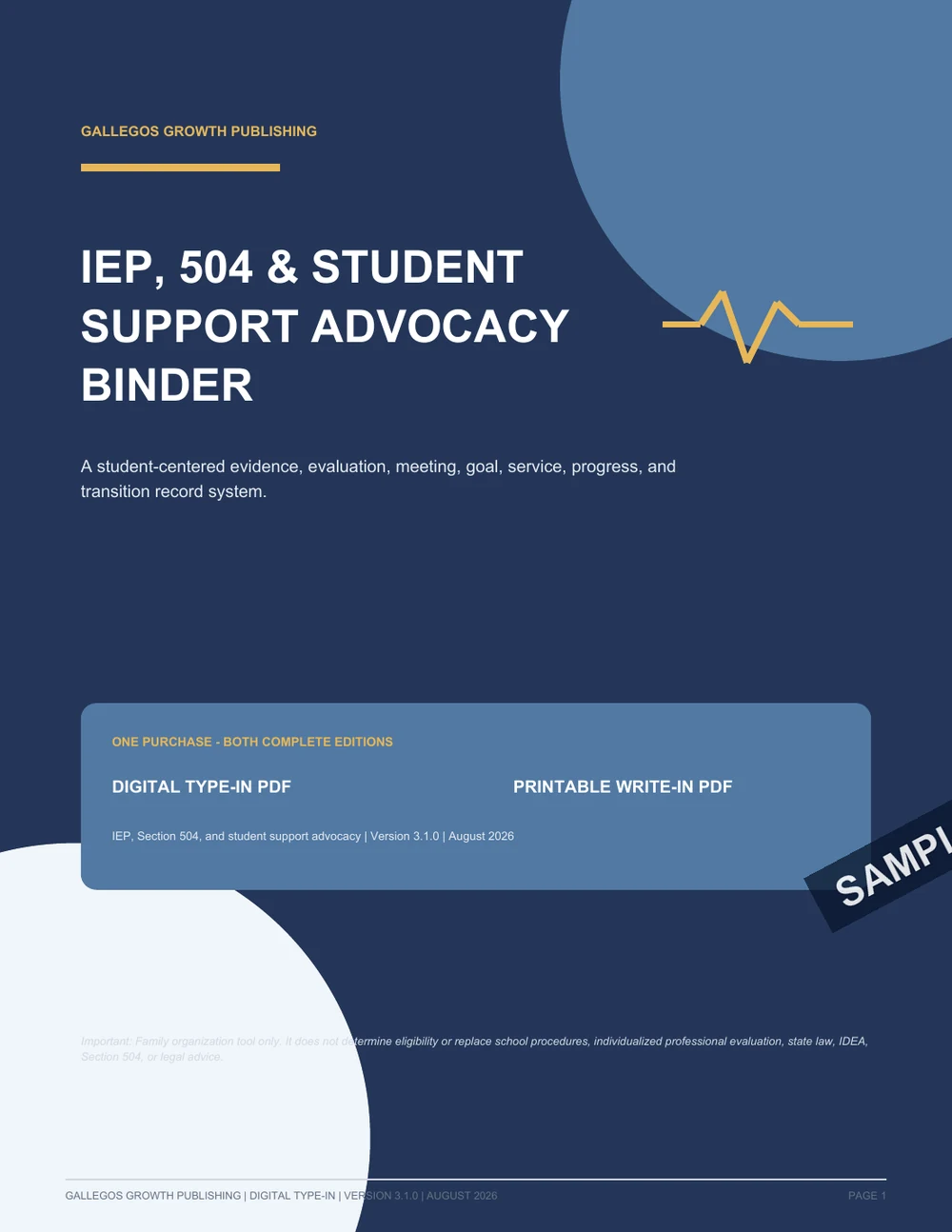 IEP, 504 & Student Support Advocacy Binder watermarked Student-centered cover sample
