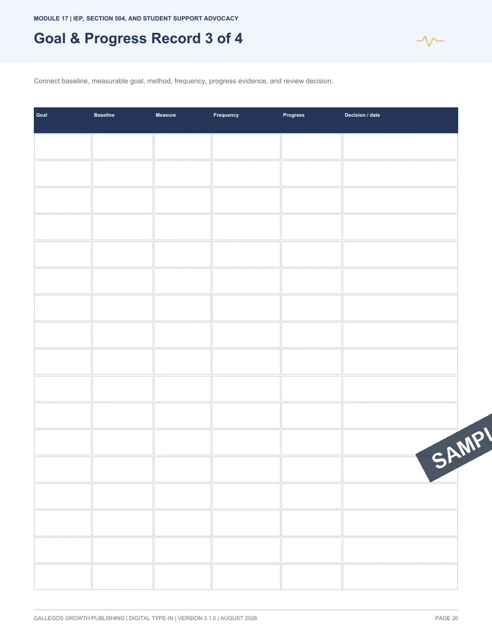 IEP, 504 & Student Support Advocacy Binder watermarked Progress system sample