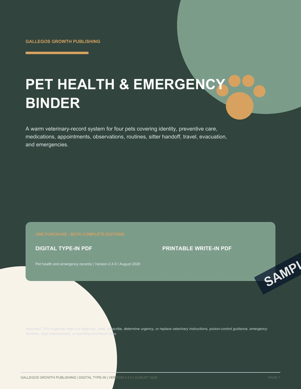 Pet Health & Emergency Binder watermarked Premium cover sample