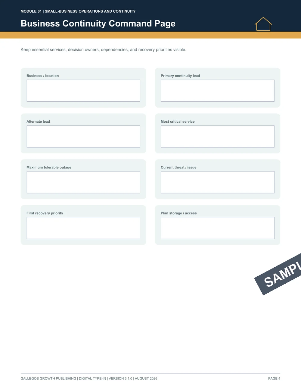 Small-Business Operations & Continuity Binder watermarked Business command page sample