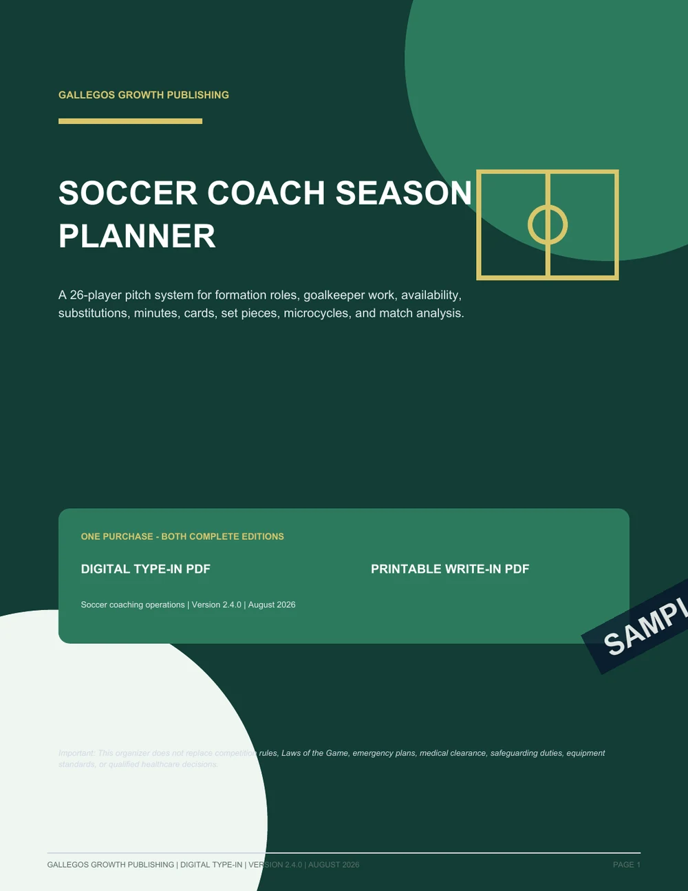 Soccer Coach Season Planner watermarked Premium cover sample