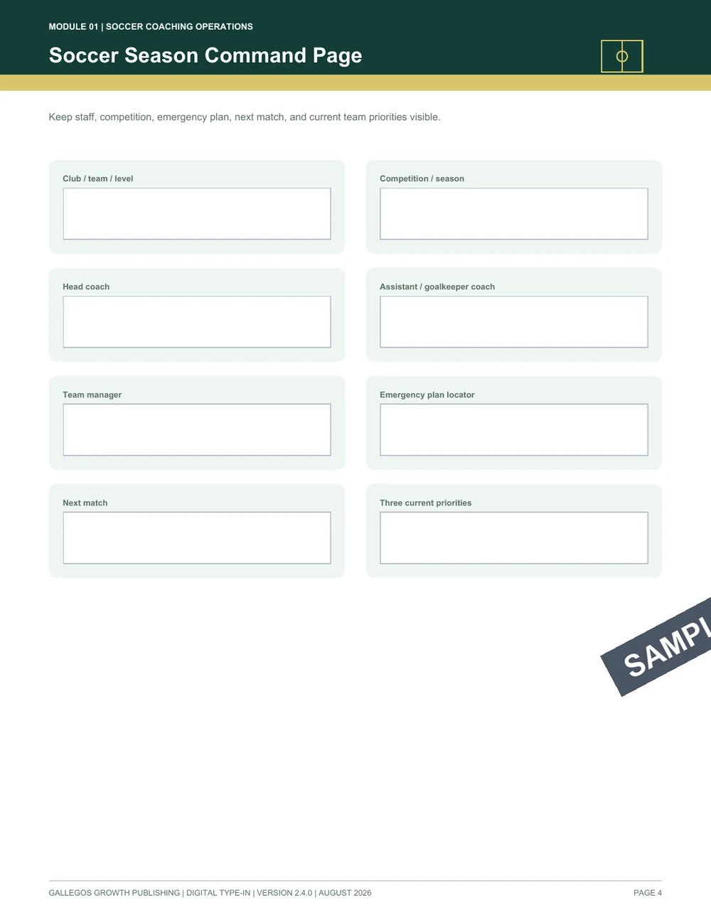 Soccer Coach Season Planner watermarked Formation dashboard sample
