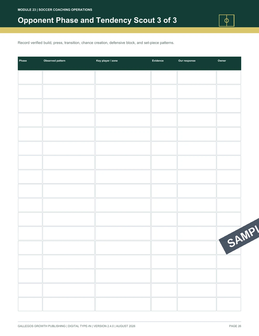 Soccer Coach Season Planner watermarked Match operations sample