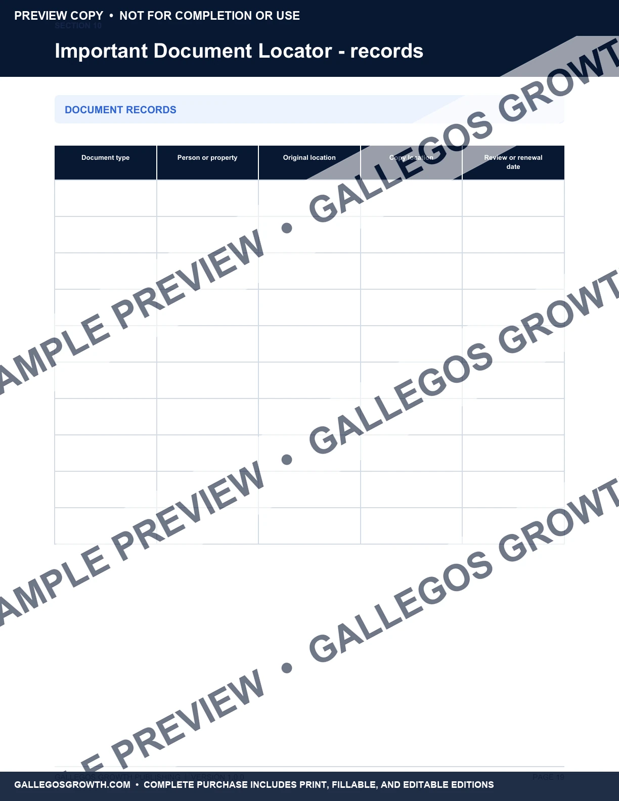 Emergency & Essential Records watermarked Document locator sample