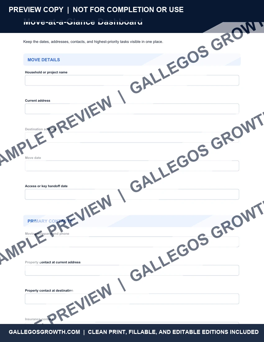 Moving, Home Inventory & Insurance watermarked Move dashboard sample
