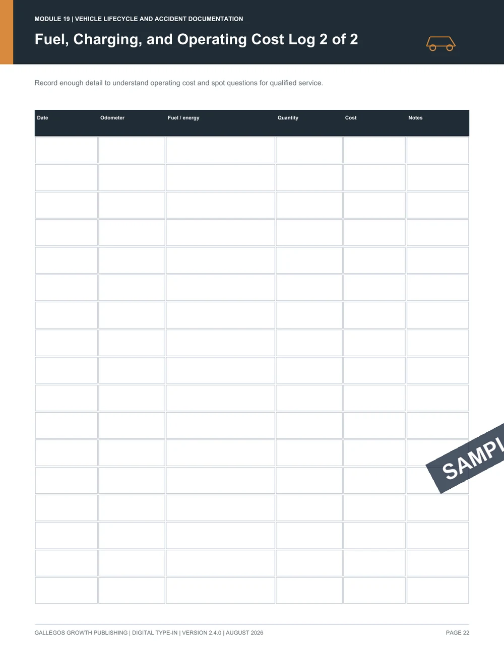 Vehicle Maintenance & Accident Documentation Kit watermarked Accident case file sample