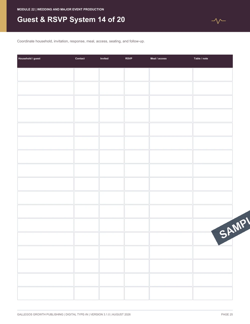 Wedding & Major Event Production Binder watermarked Run of show sample