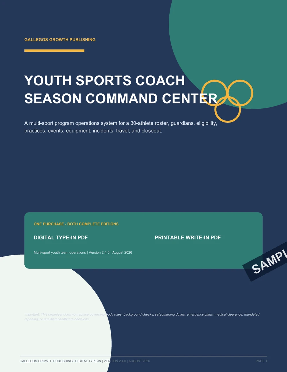 Youth Sports Coach Season Command Center watermarked Premium cover sample